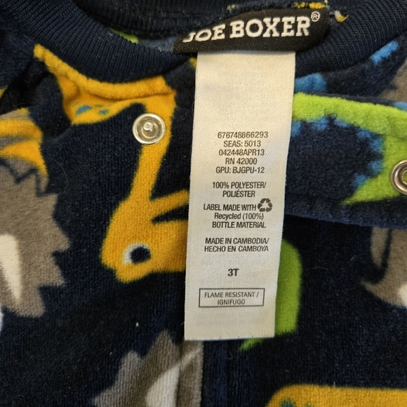 Joe Boxer 3T Kids Dinosaur Pajama Set - Blue, Green, Yellow - Picture 3 of 4